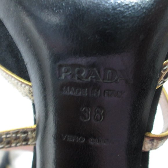 PRADA black Suede w/ Snakeskin square toe heels pumps ITALY buckle Size Sz 38 - Picture 12 of 12